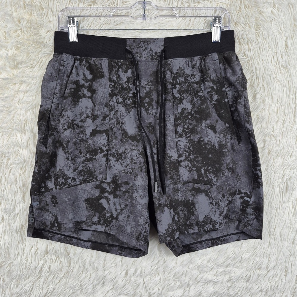 Lululemon Mens License To Train Short 7" Lined Marble Dye Grey Black M